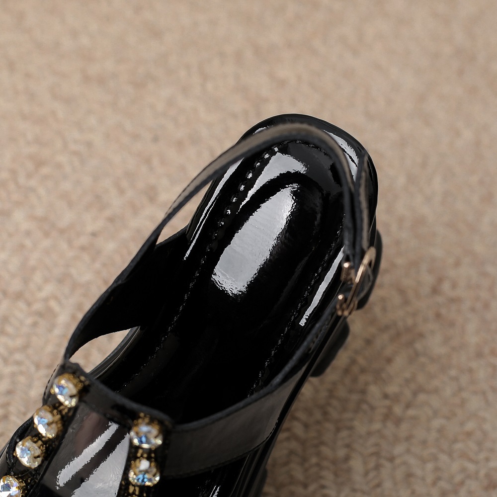 Women Summer New 12 CM Thick Sole Platform Sandals Genuine Leather Open Toe Cut Out Belt Buckle Rhinestones Slingbacks Shoes 60308