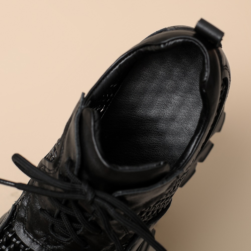 Women Spring Summer New 12 CM Thick Platform Sneakers Genuine Leather Woven Hollow Out Breathable Hidden Wedge Heel Casual Shoes 60308