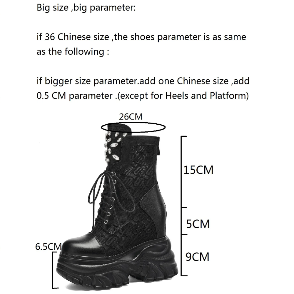 Summer New Slim 14 CM Height Increasing Platform Back Zipper Embroider Mesh Crystals Cross Tied Genuine Leather Women Ankle Short Modern Boots 60308