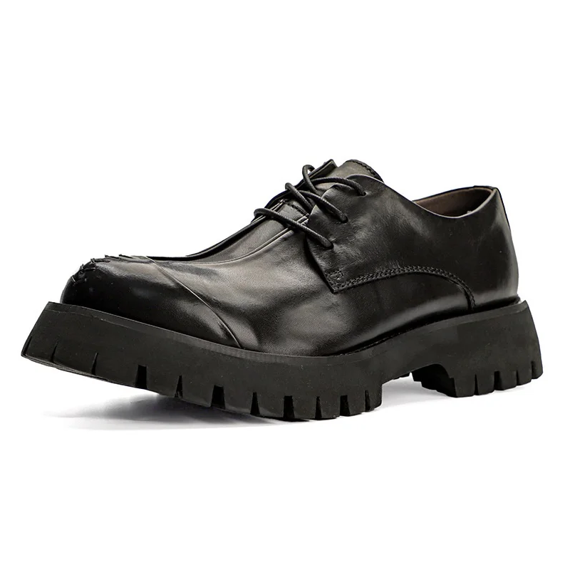 Spring Autumn New Arrival British Style Retro Chunky Bottom Round Toe Sewing Cross-tied Genuine Leather Men Business Shoes 60309