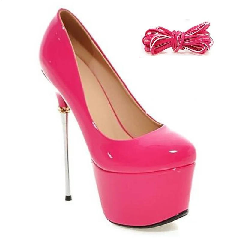 Summer Fashion Plus Size 42 43 Women Patent Leather Platform Super High Heels Pumps Ladies Shallow Cross-tied Shoes 20200305