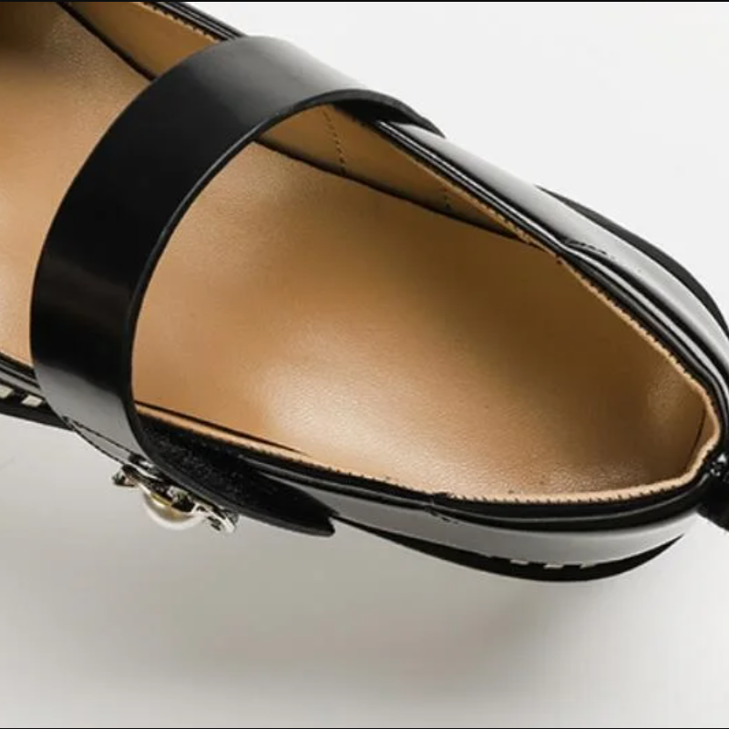 Spring Autumn New British Style Retro 6 CM High Heels Platform Pearl Hook Loop Belt Buckle Patent Leather Women Mary Janes Pumps 60309