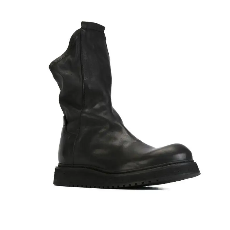 Spring Autumn British Style Slim Thick Sole Sewing Genuine Leather Men Slip On Mid-Calf Riding Equestrian Boots Winter Plush Inside 60310