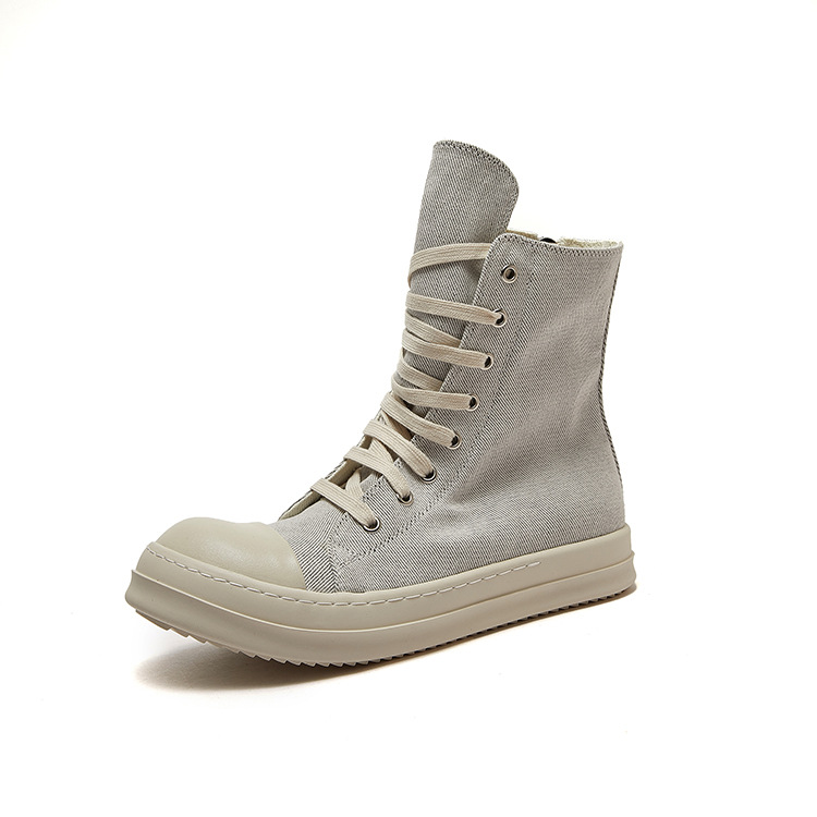 Spring Autumn New Leisure Chunky Bottom Platform Sewing Canvas Cross Tied Side Zipper Men Mid-Calf High Toe Outdoor Boots Male Casual Sneakers Plus Size 47 48 60310