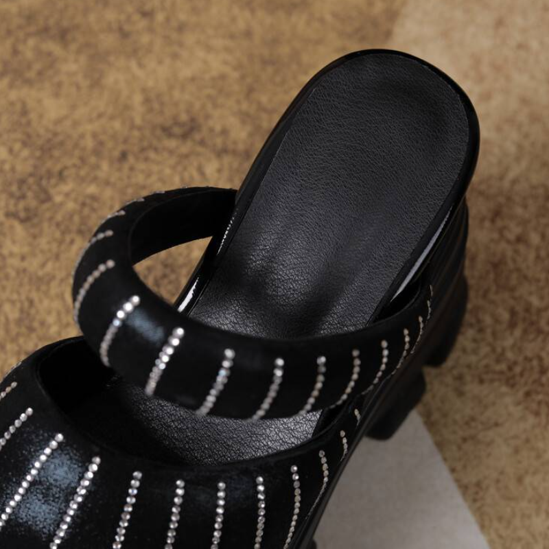 Summer New Outside Fashion 12 CM Super High Heels Wedges Platform Peep Toe Crystal Sequined Cloth Women Modern Rome Slippers 60310