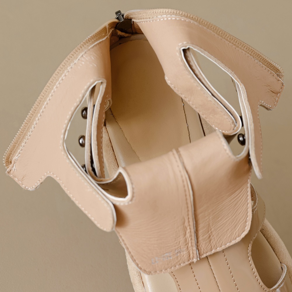 Women's Summer New Slim 4.5 CM Thick Sole Genuine Leather Platform Cut Out Back Zipper Square Toe Bling Rivets Gladiator Ankle Boots 60311