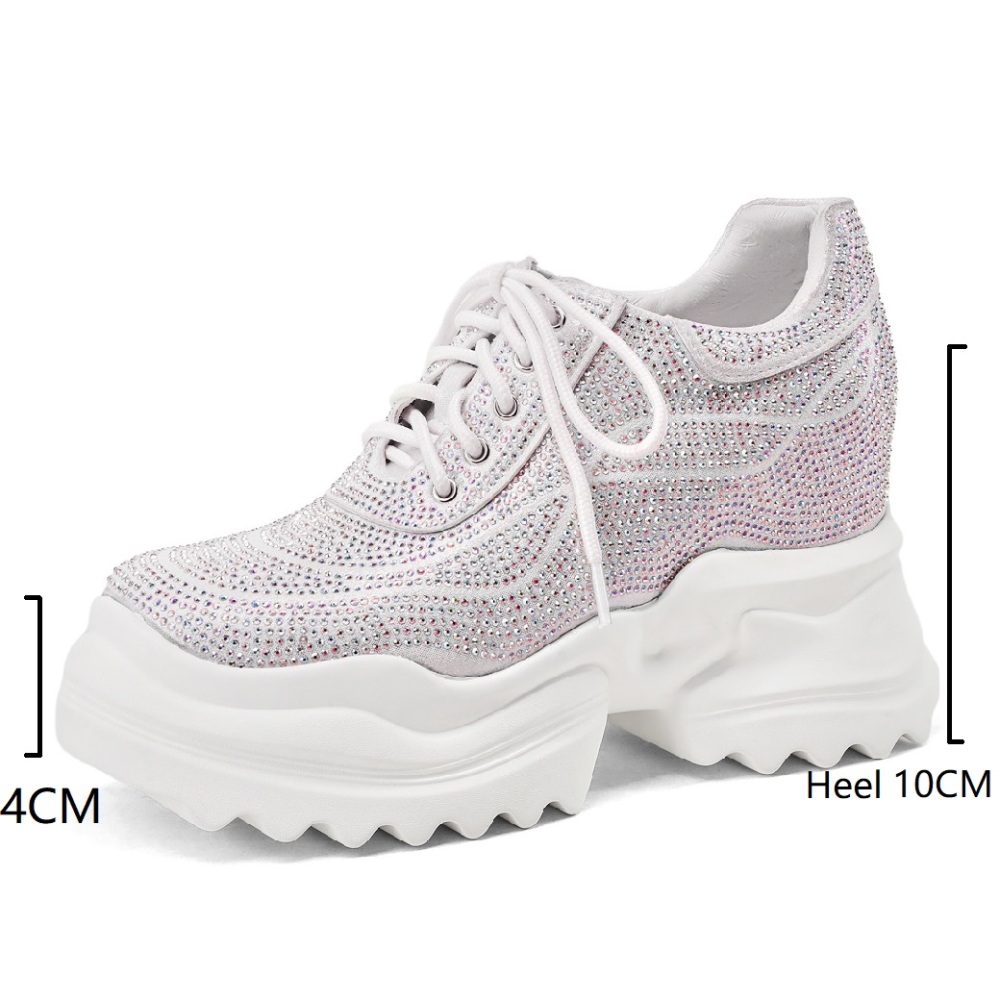 Spring Autumn New Korean Style Sexy Height Increasing Platform Cross-tied Crystal Genuine Leather Women Casual Shoes Sneakers 60314