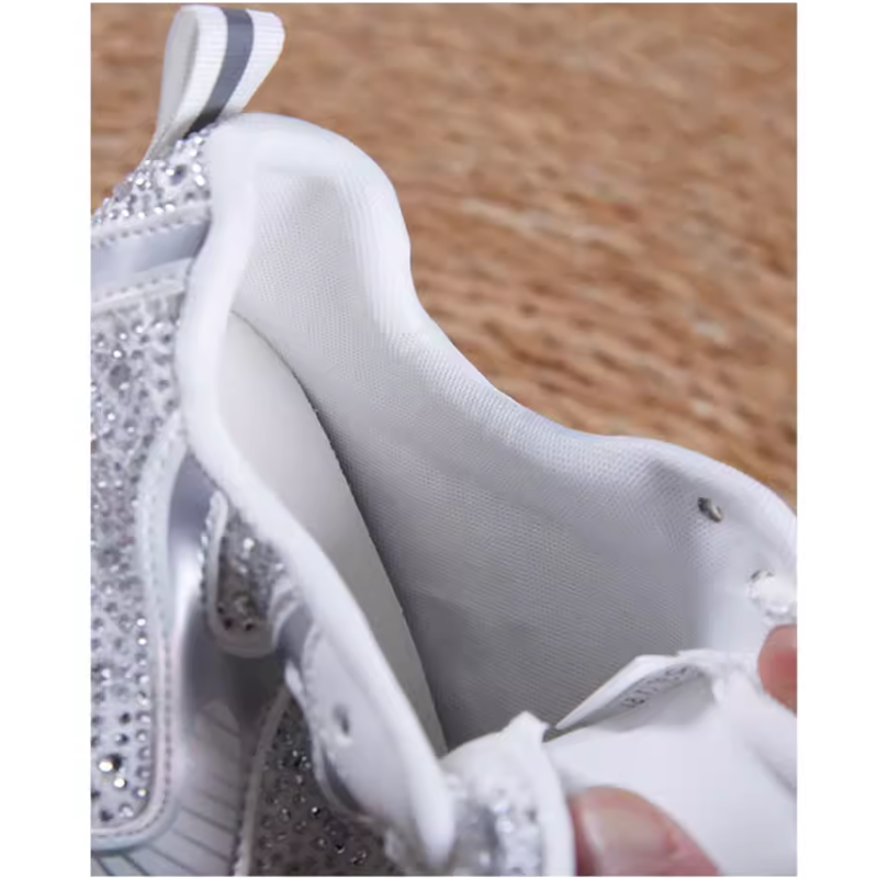 Ladies 12CM Heels Platform Thick Soled Real Leather Sneakers New Spring Autumn Style Crystals Color Block Casual Low Cut Shoes 60314