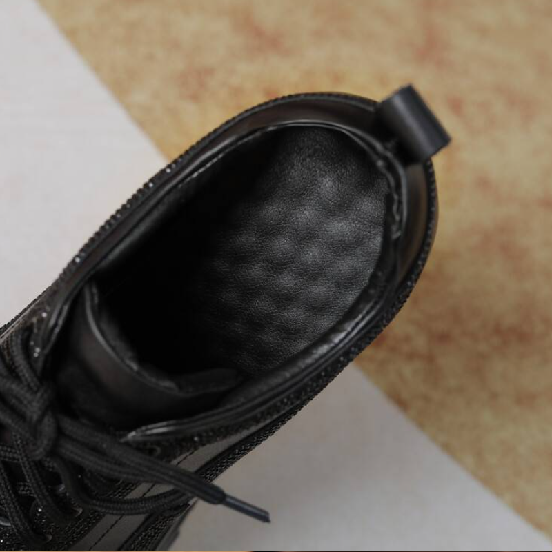 Women Modern Pumps British Style New Slim 14 CM Height Increasing Platform Crystal Genuine Leather Lace-Up Ladies Casual Sneakers 60314