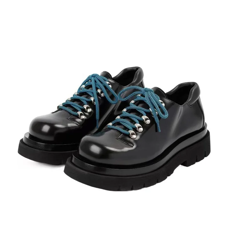 Spring Autumn New British Style Leisure 5.5 CM Chunky Bottom Height Increasing Platform Sewing Genuine Leather Men Derby Sneakers Shoes 60314