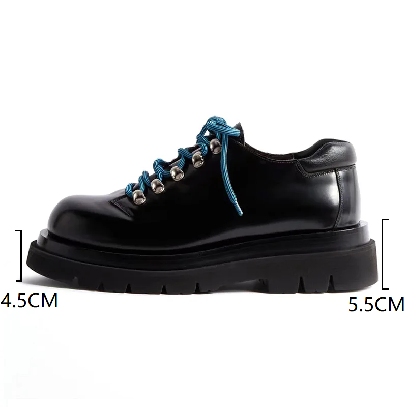 Spring Autumn New British Style Leisure 5.5 CM Chunky Bottom Height Increasing Platform Sewing Genuine Leather Men Derby Sneakers Shoes 60314