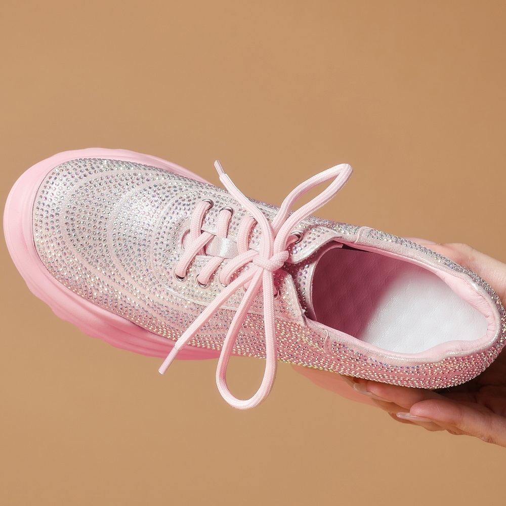 Spring Autumn New Korean Style Sexy Height Increasing Platform Cross-tied Crystal Genuine Leather Women Casual Shoes Sneakers 60314