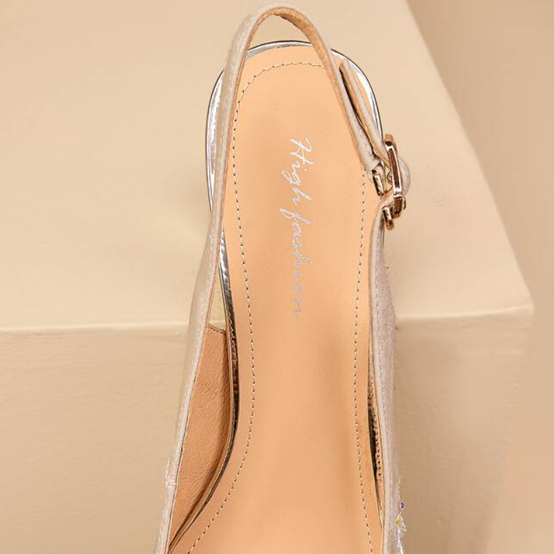 Women's Summer New Slim 5.5 CM Block Heel Genuine Leather Embroidered Buckle Strap Low Cut Open Back French Square Toe Pumps 60316