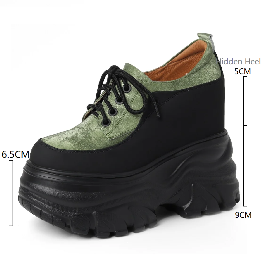 Spring Autumn New Slim 14 CM High Heels Platform Wedges Mixed Colors Lace-Up Genuine Leather Women Casual Shoes Ladies Sneakers 60318