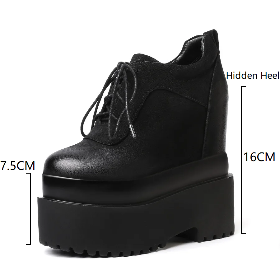 Spring Autumn New Retro Height Increasing 16 CM High Heels Platform Size 34-39 Cross-tied Full Grain Leather Women Modern Pumps 60318