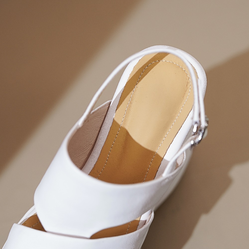Women's Summer New Slim 14 CM Wedge Heel Genuine Leather Cross Strap Cut-Out Belt Buckle Peep Toe Solid Color Gladiator Sandals 60318