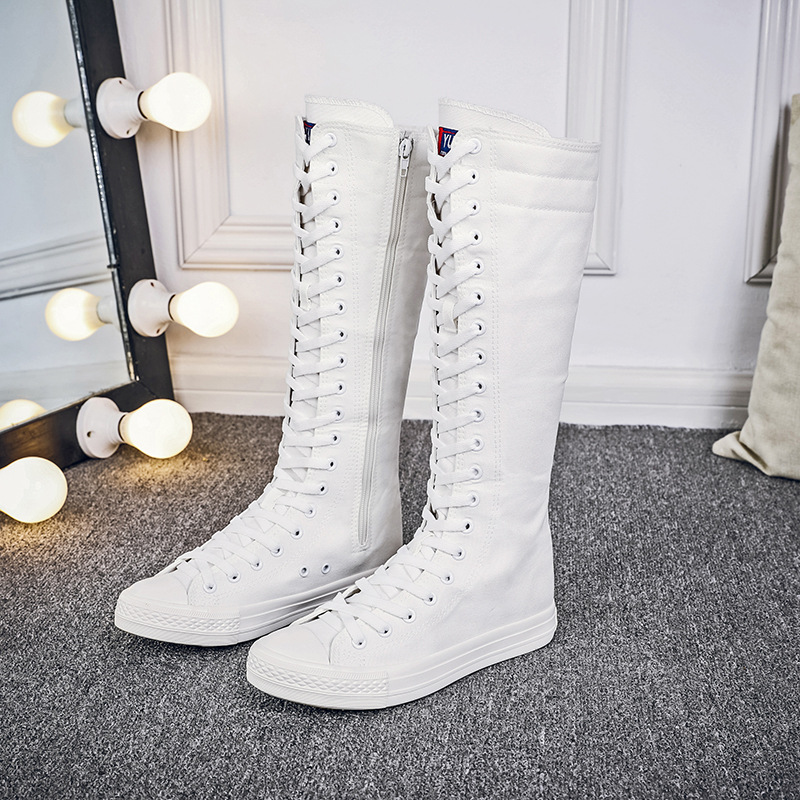 Korean Style Fashion Slim Casual High-top Plus Size 42 43 Canvas Ladies Dance Shoes Zipper Women Long Knee-High Boots 60319