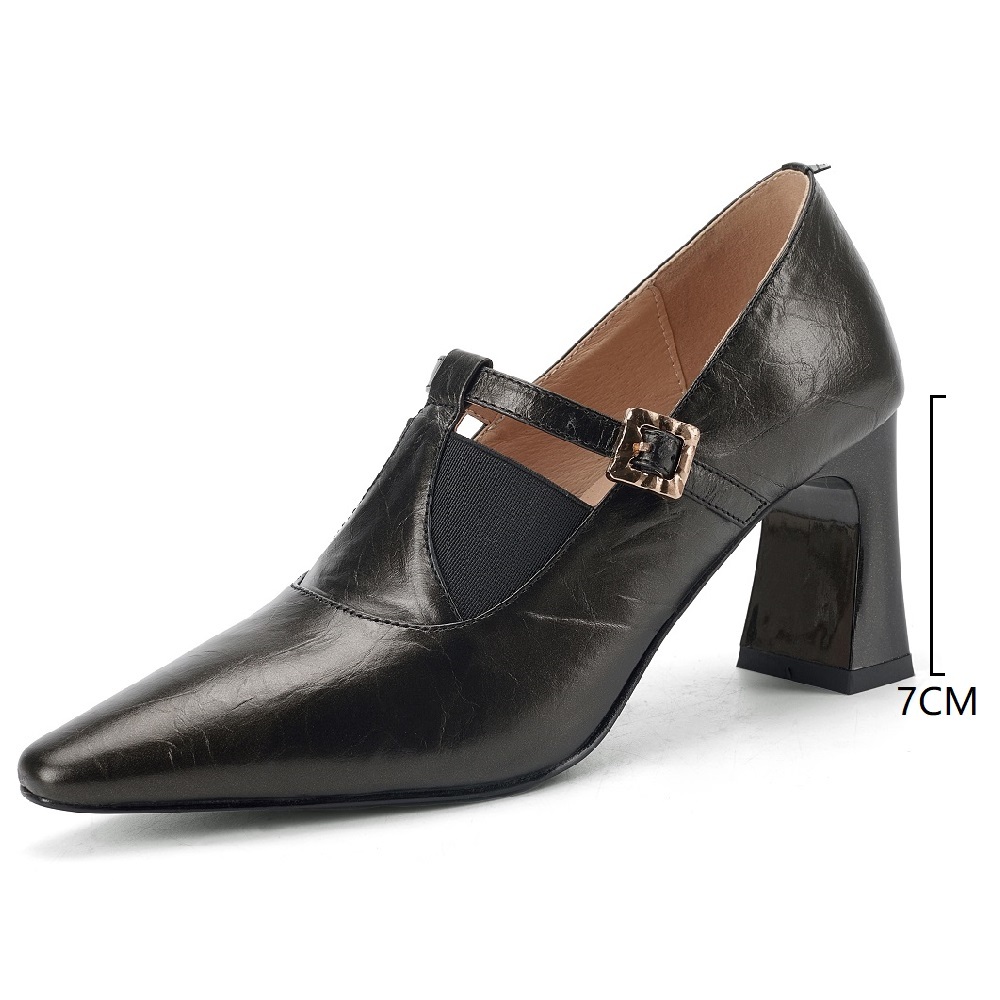 Women's New Spring Pointed Toe French Elegant Versatile Pumps Retro One-Button Cut Out Square Heel 7 CM High Heels Slim-Fit Pumps 60320