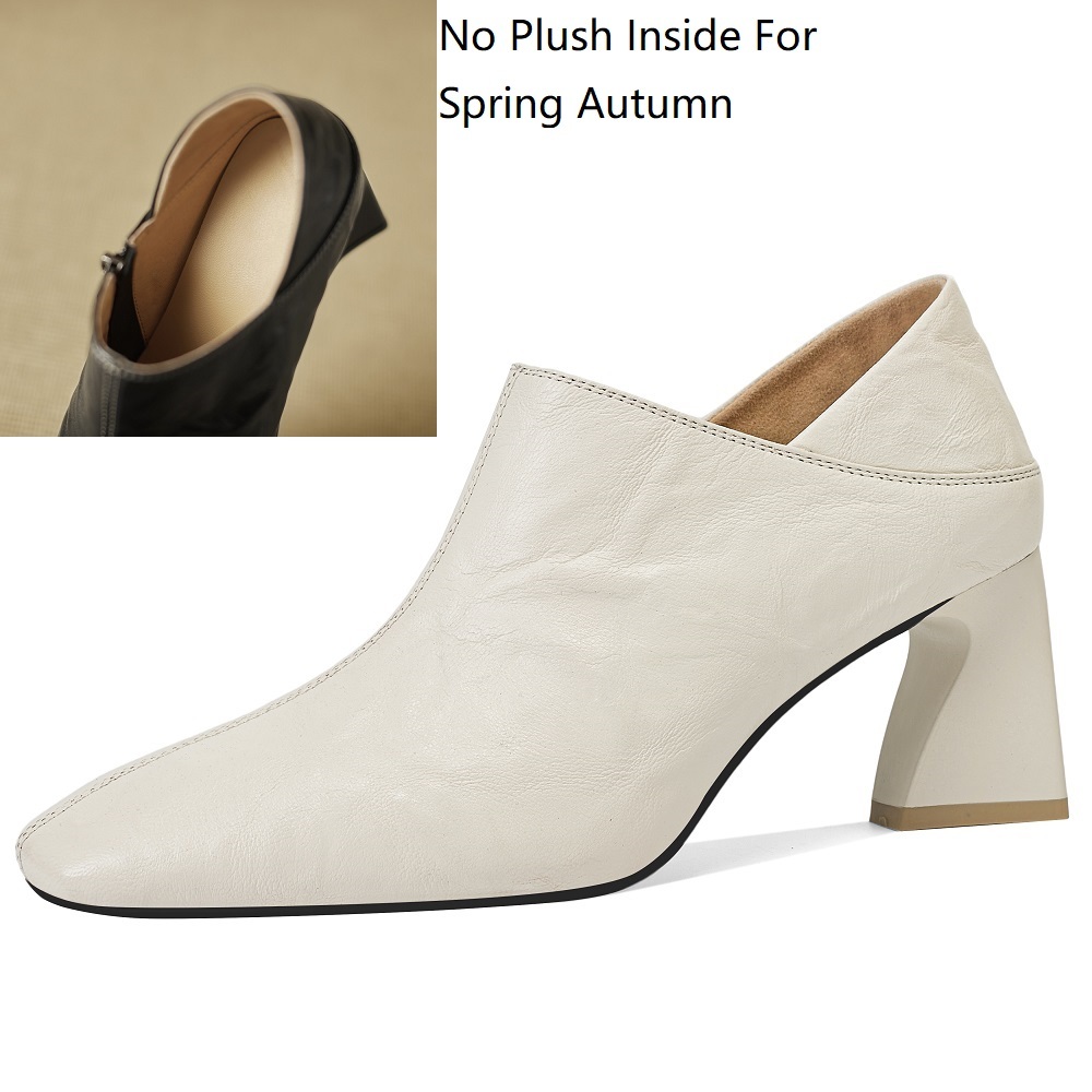 Women's French Vintage Spring Autumn Square Toe 6.5 CM Block Heel Shoes Side Zipper Elegant  Simple Warm Lined Winter High Heels Shoes 60321