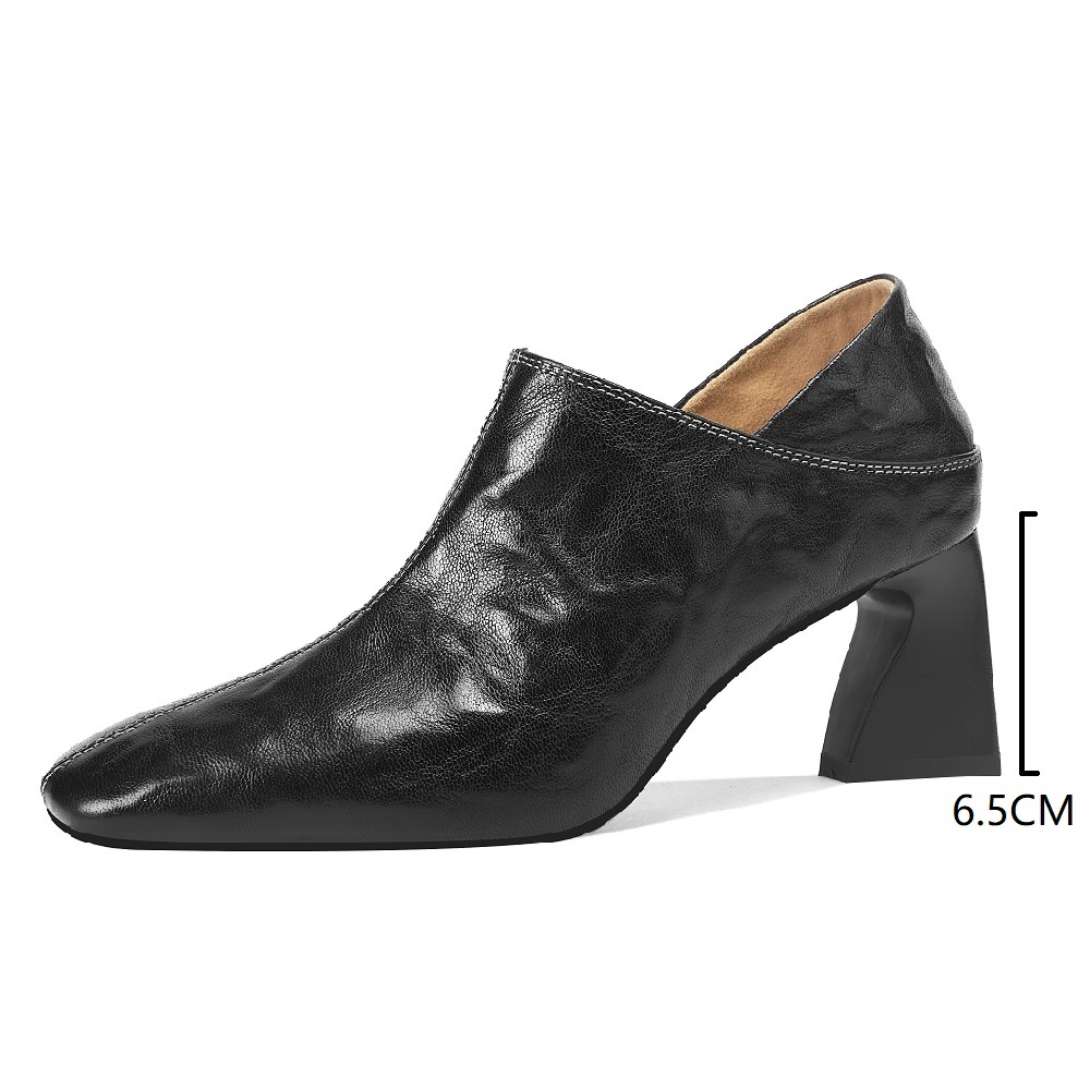 Women's French Vintage Spring Autumn Square Toe 6.5 CM Block Heel Shoes Side Zipper Elegant  Simple Warm Lined Winter High Heels Shoes 60321