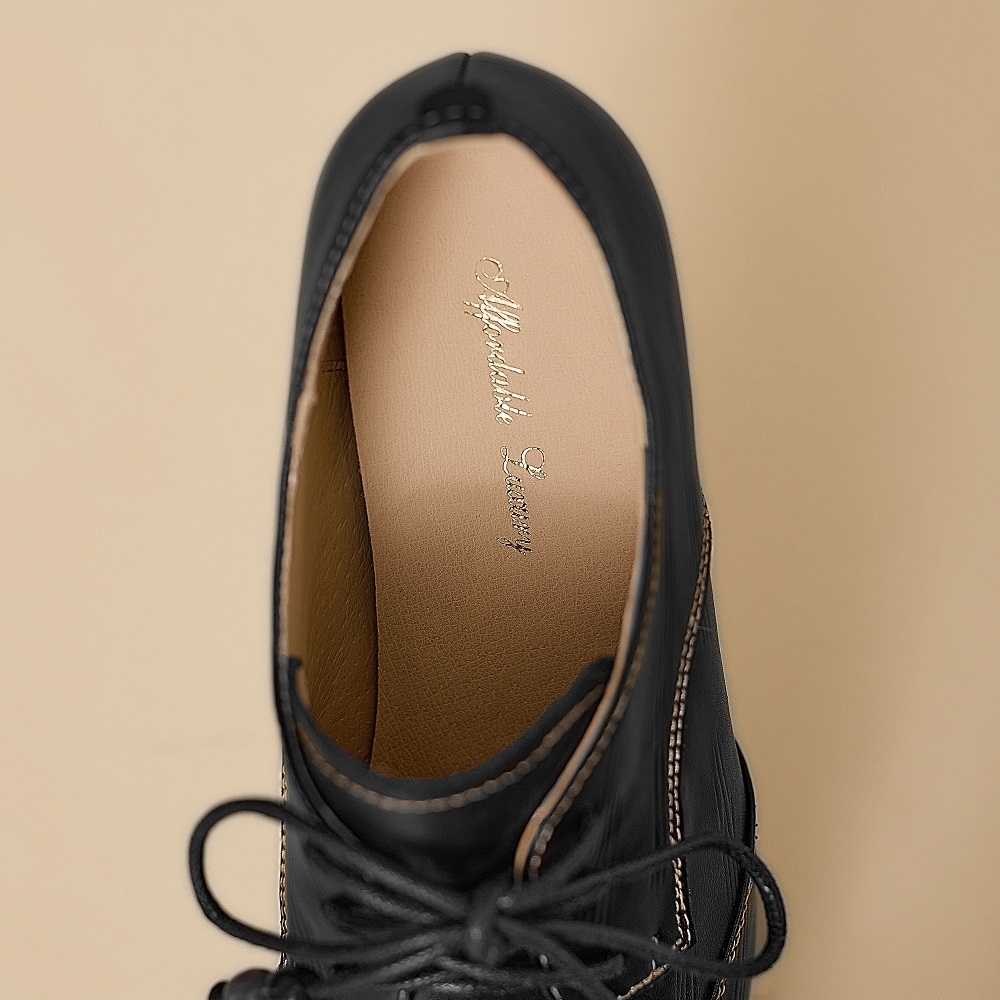 French Elegant Square-Toe 7 CM Block Heel Lace Up Beaded Sewing Genuine Leather Women's Casual Commute Fashion Spring Shoes 60321