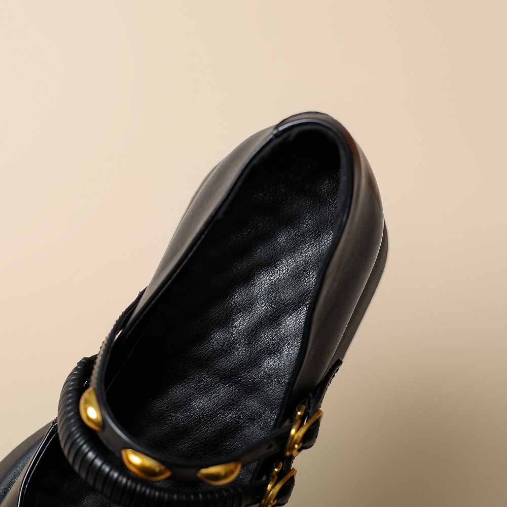 Women's Retro British College Style Genuine Leather 10 CM Wedge Hidden Heel Shoes Thin Strap Metal Buckle Shallow Mouth Spring Summer Shoes 60326