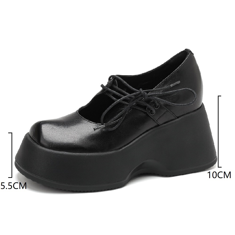 New Stylish Genuine Leather Shallow Mouth Lace-Up Korean Style Women's Pumps 10 CM Wedge Heel Platform Versatile Sweet Cool Spring Summer Shoes 60327