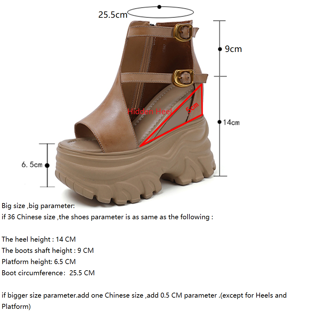 Women's Summer Genuine Leather Open Toe Gladiator Sandals Zipper Double Buckle Straps 14 CM Platform High Heels Slimming Versatile Shoes 60327