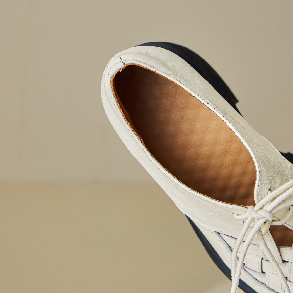 Spring Summer New Women's Genuine Leather Woven Cut Out Lace-up Fashion Pointed Toe 10 CM Block Heel British Style Versatile Pumps 60327