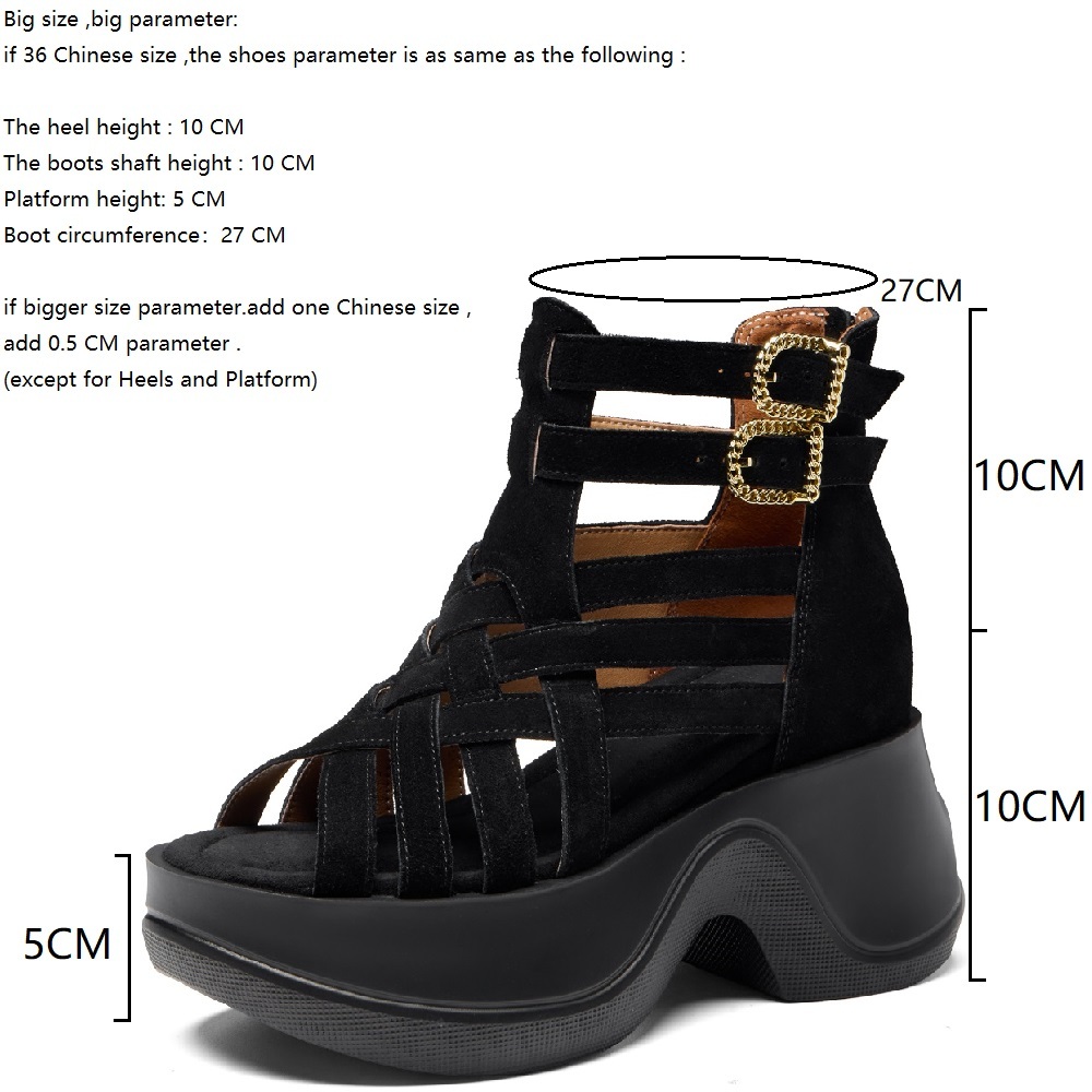 Women's New Summer Gladiator Sandals Braided Straps Cut Out 10 CM Wedge Heel Suede Leather Belt Buckle Platform Zipper Casual Sandals 60328