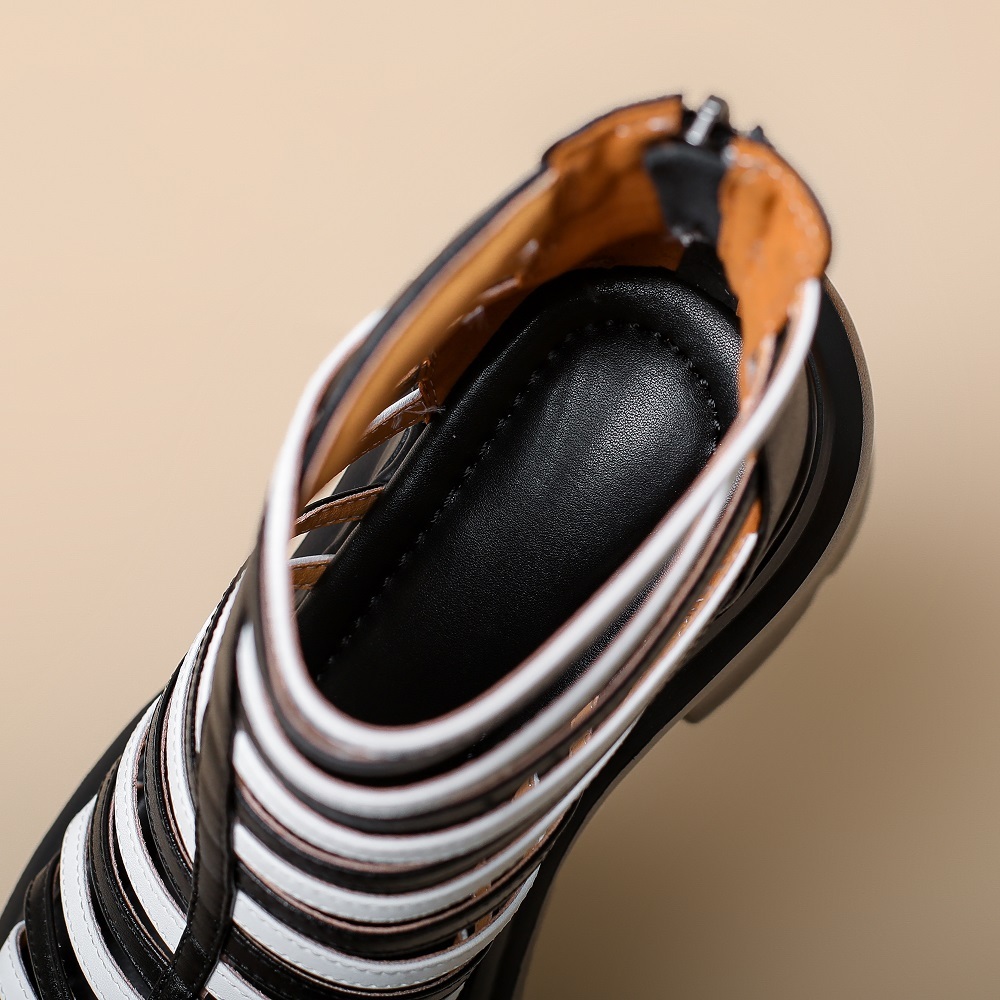 Women's Narrow Band Cutout Gladiator Sandals Color Block Open Toe 12 CM Block Heel Platform Zipper Fashion Slimming Versatile Sandals 60330