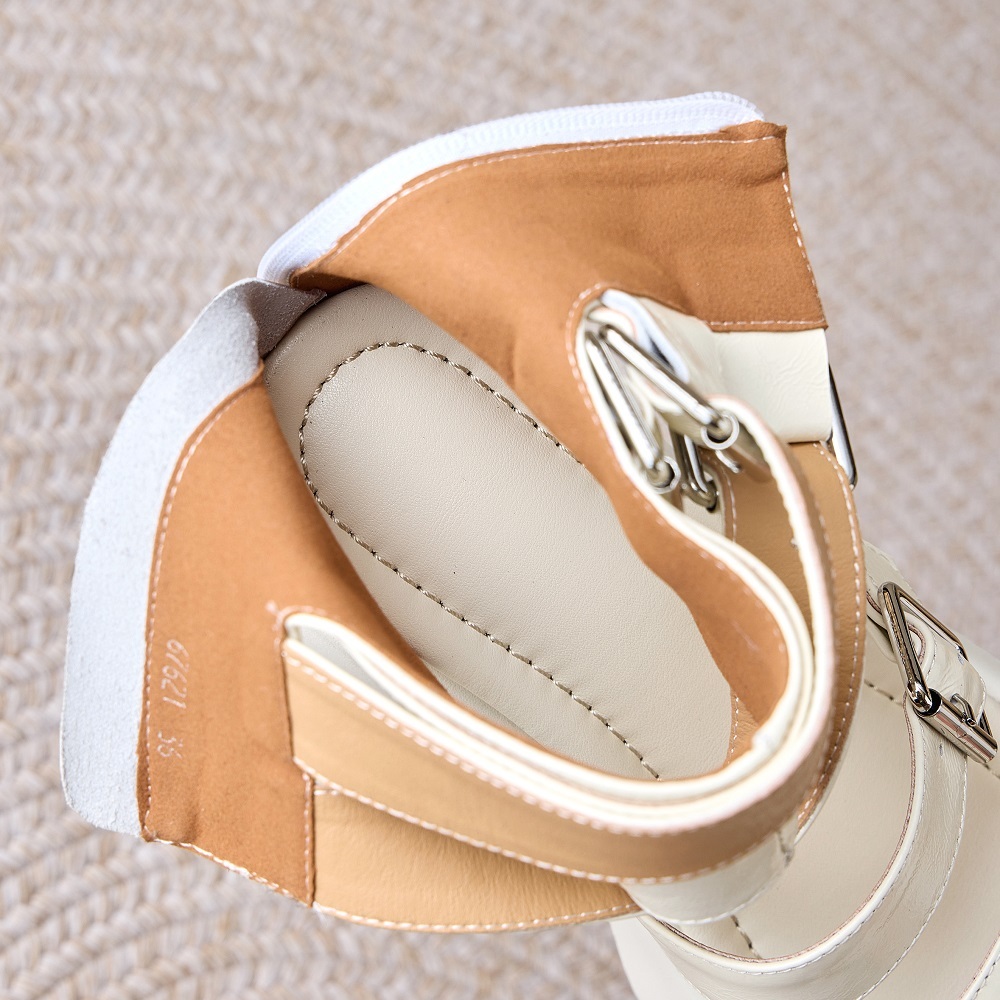 Women's Spring Summer Genuine Leather Gladiator Sandals Cut Out Metal Buckle Straps 10 CM Wedge Heel Punk Biker Style High Top Sandal Boots 60330