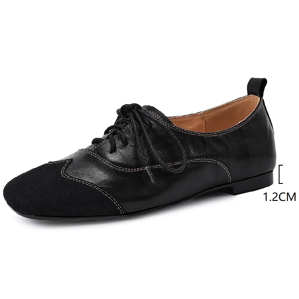 Women's Autumn Spring Genuine Leather Lace-up Casual Shoes Spliced Stitching Design Retro British Style Comfortable Versatile Flats 60331