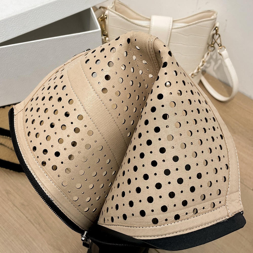 Women's Spring Summer Genuine Leather Perforated Knee High Boots 8 CM Block Heel Slim Fit Boots Breathable Versatile Zipper Retro Knight Boots 60402