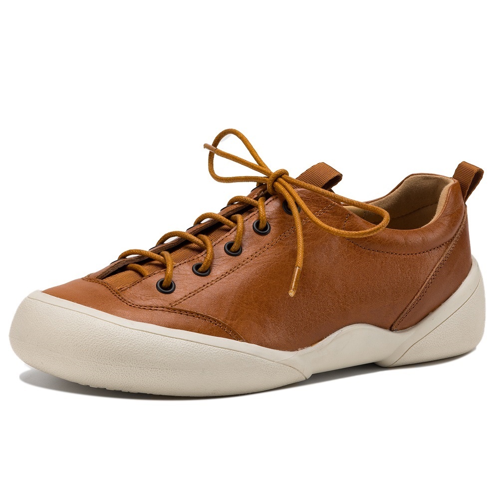 Spring Autumn Genuine Leather 5 CM Platform Color Block Women's Lightweight Toe-Capped Lace-Up Casual Versatile Retro British Style Flat Shoes