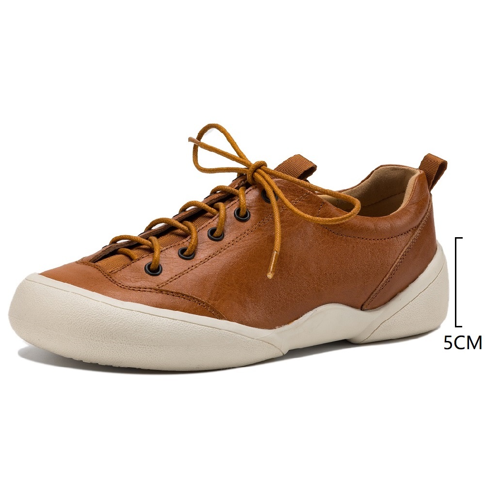 Spring Autumn Genuine Leather 5 CM Platform Color Block Women's Lightweight Toe-Capped Lace-Up Casual Versatile Retro British Style Flat Shoes