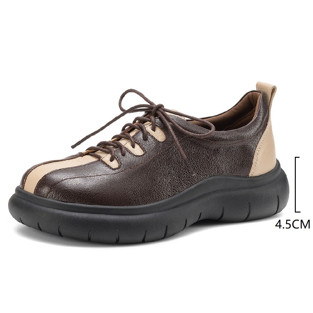 4.5 CM Heel Genuine Leather Color Blocked Platform Lace Up Shoes New Arrival Spring Autumn Retro British Style Versatile Casual Soft Soled Flats 60404