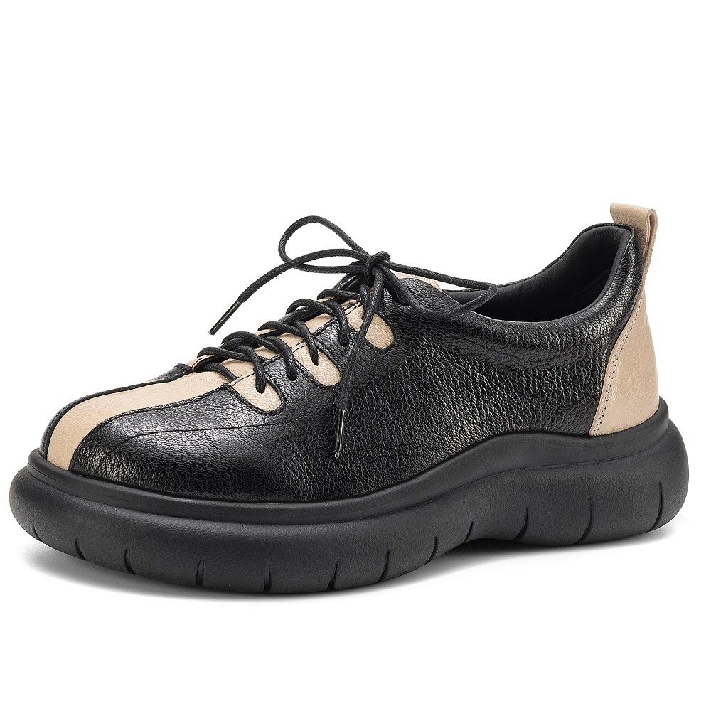 4.5 CM Heel Genuine Leather Color Blocked Platform Lace Up Shoes New Arrival Spring Autumn Retro British Style Versatile Casual Soft Soled Flats 60404