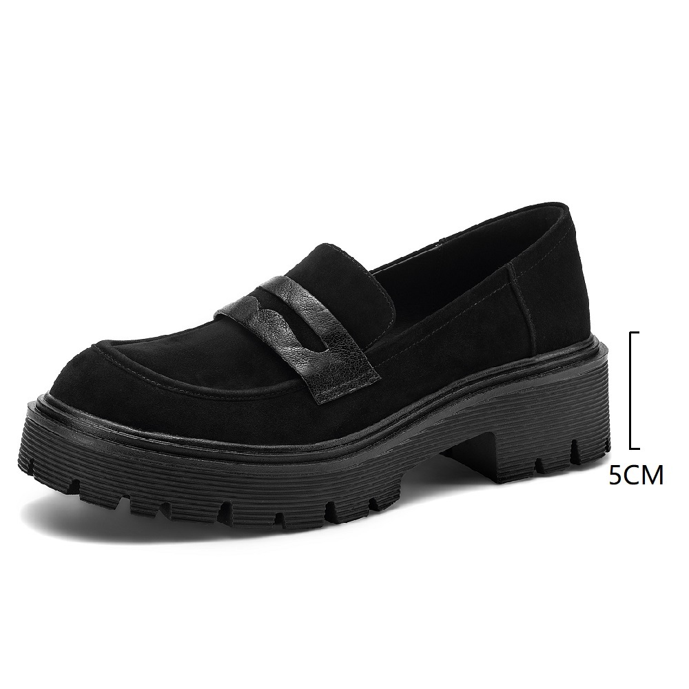 Retro British Style 5 CM Block Heel Slip-on Commuter Loafers, Matte Genuine Leather Versatile Spring Autumn Women's Pumps 60406