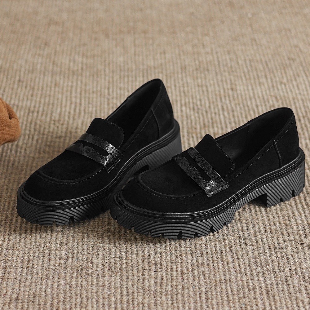 Retro British Style 5 CM Block Heel Slip-on Commuter Loafers, Matte Genuine Leather Versatile Spring Autumn Women's Pumps 60406