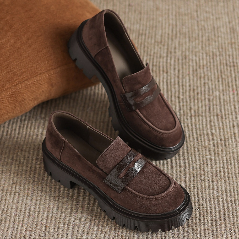 Retro British Style 5 CM Block Heel Slip-on Commuter Loafers, Matte Genuine Leather Versatile Spring Autumn Women's Pumps 60406