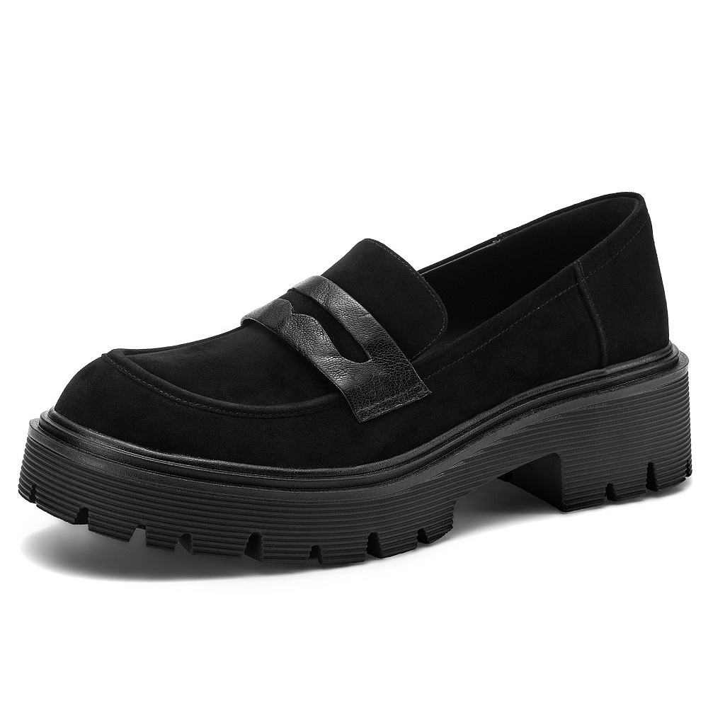 Retro British Style 5 CM Block Heel Slip-on Commuter Loafers, Matte Genuine Leather Versatile Spring Autumn Women's Pumps 60406
