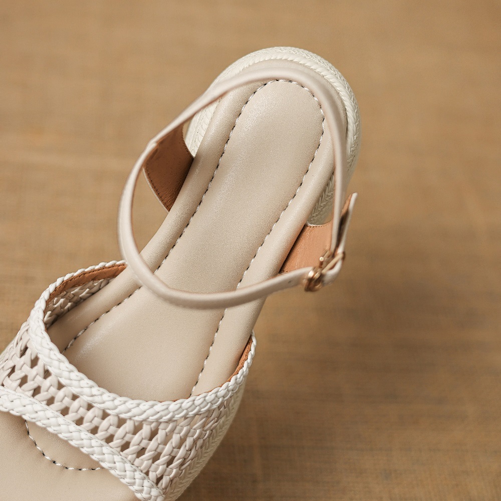 New Summer Genuine Leather Woven Cut Out One-Strap Open Toe Open Heel 6 CM Chunky Sole Versatile Casual Fashion Gladiator Sandals 60407