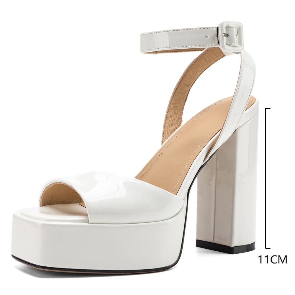 Women's Genuine Leather 11 CM High Heels Slim Concise European-American Style Open Toe Square Toe Fashion Versatile Single Strap Sandals 60408