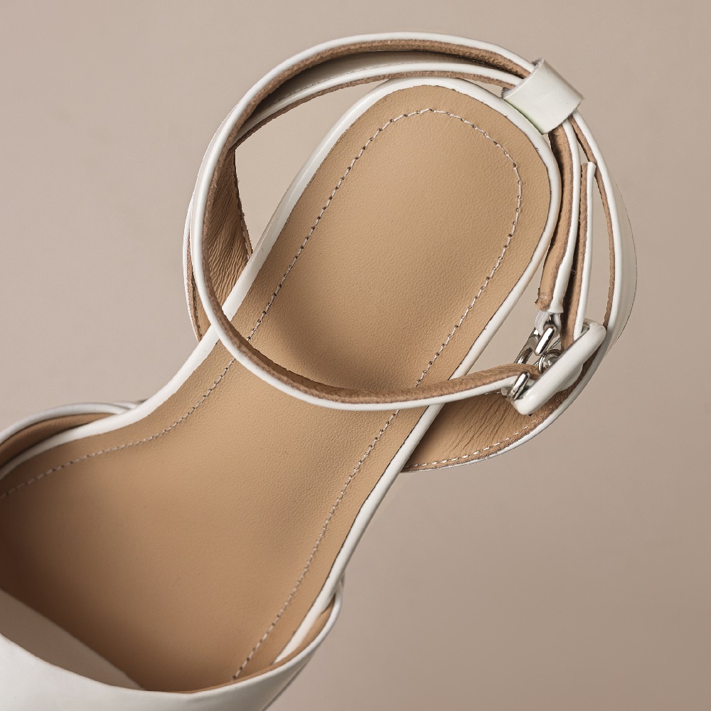 Women's Genuine Leather 11 CM High Heels Slim Concise European-American Style Open Toe Square Toe Fashion Versatile Single Strap Sandals 60408