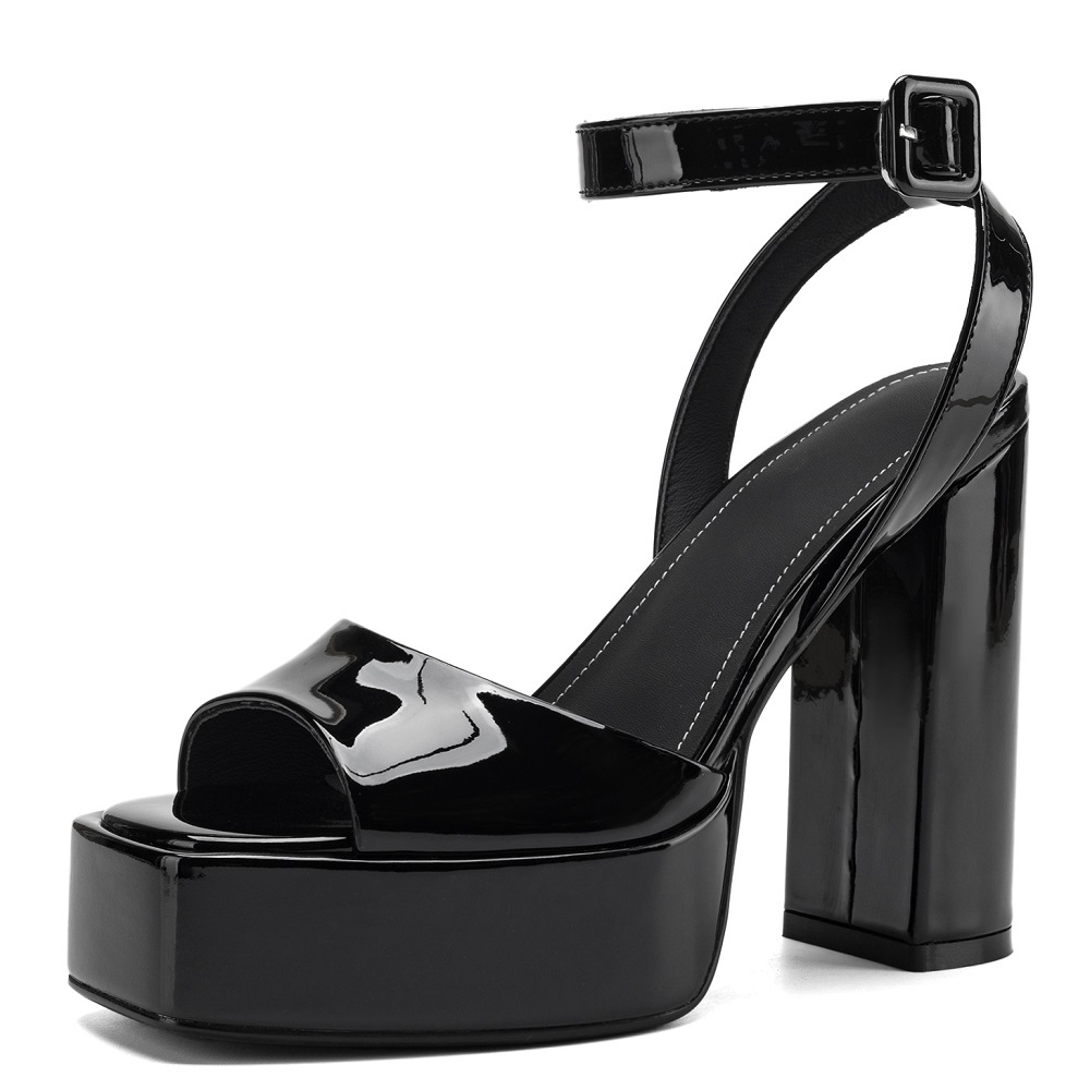 Women's Genuine Leather 11 CM High Heels Slim Concise European-American Style Open Toe Square Toe Fashion Versatile Single Strap Sandals 60408