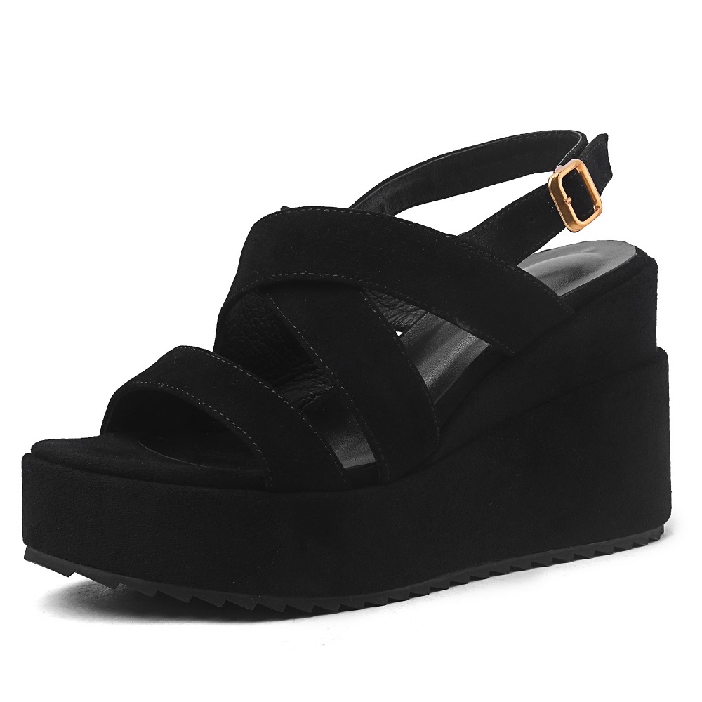 Women's 10 CM Wedge Heel One-Strap Slingback Crisscross Straps Open Toe Summer Minimalist Versatile Fashion Gladiator Cut Out Sandals 60409