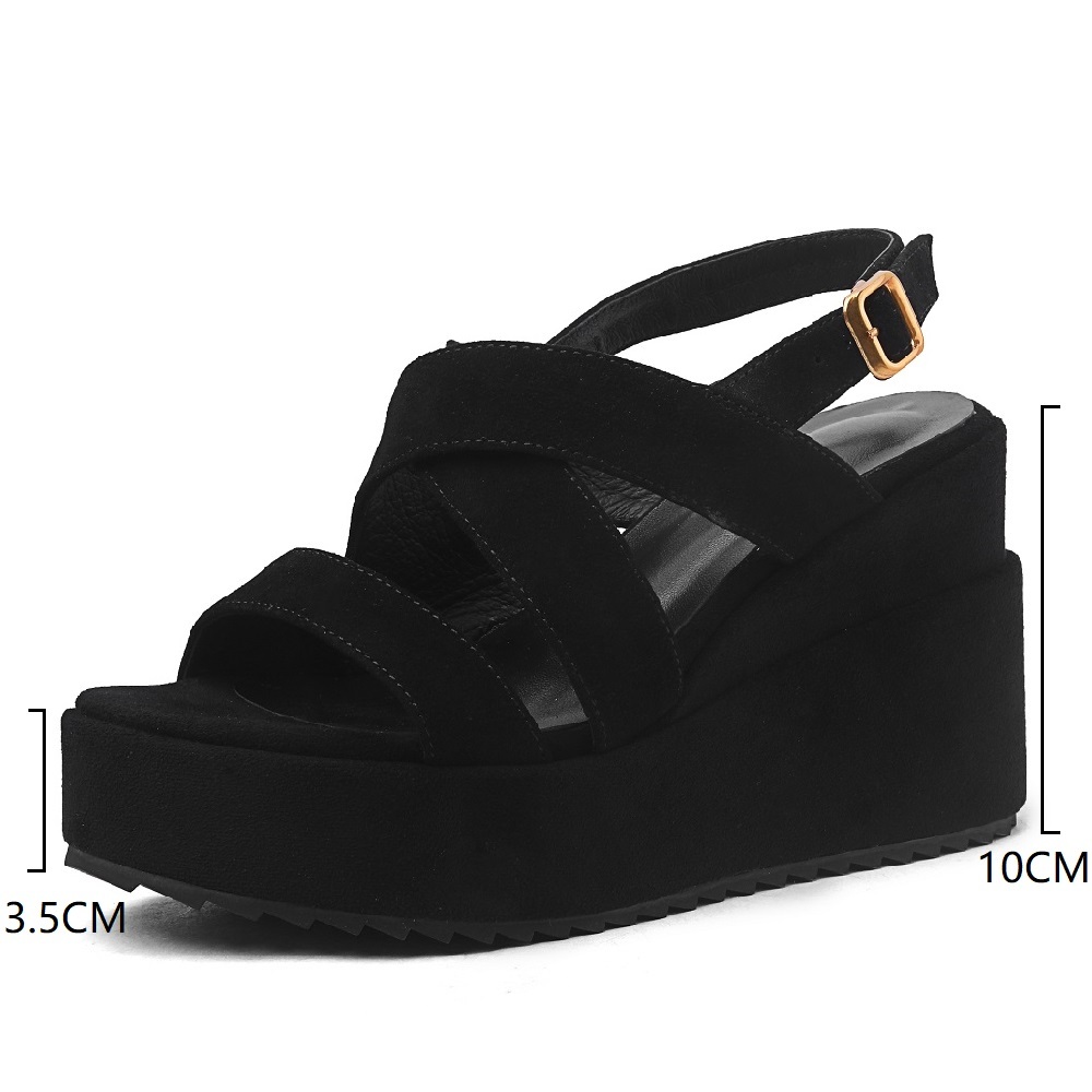 Women's 10 CM Wedge Heel One-Strap Slingback Crisscross Straps Open Toe Summer Minimalist Versatile Fashion Gladiator Cut Out Sandals 60409