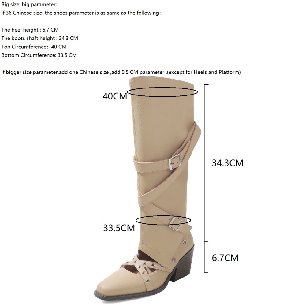 Retro Detachable Buckle Two-Way Wear Genuine Leather Spring Summer Sweet Cool Punk Rivets 6.7 CM Square Heel Versatile Slouch Boots 60410