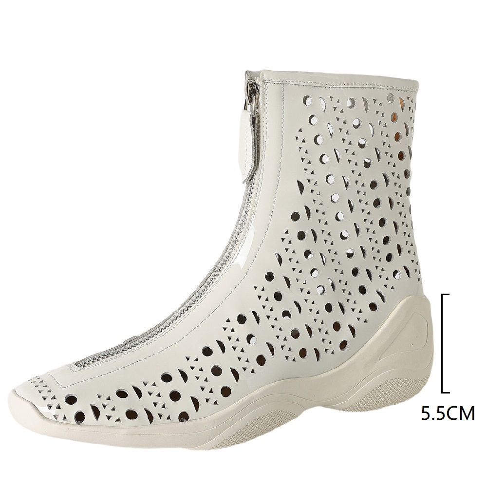 Genuine Leather Cut-out Zipper Minimalist Spring Summer Breathable Versatile Women's 5 CM Hidden Platform Soft Sole Comfortable Ankle Boots 60410